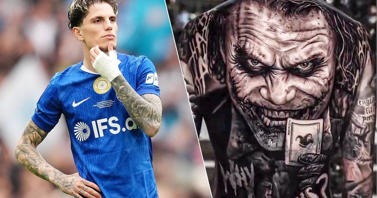 อเลฮานโดร การ์นาโช่ ปีกของ เชลซี โชว์รอยสักใหม่ลาย โจ๊กเกอร์ (Joker) แบบเต็มแผ่นหลัง